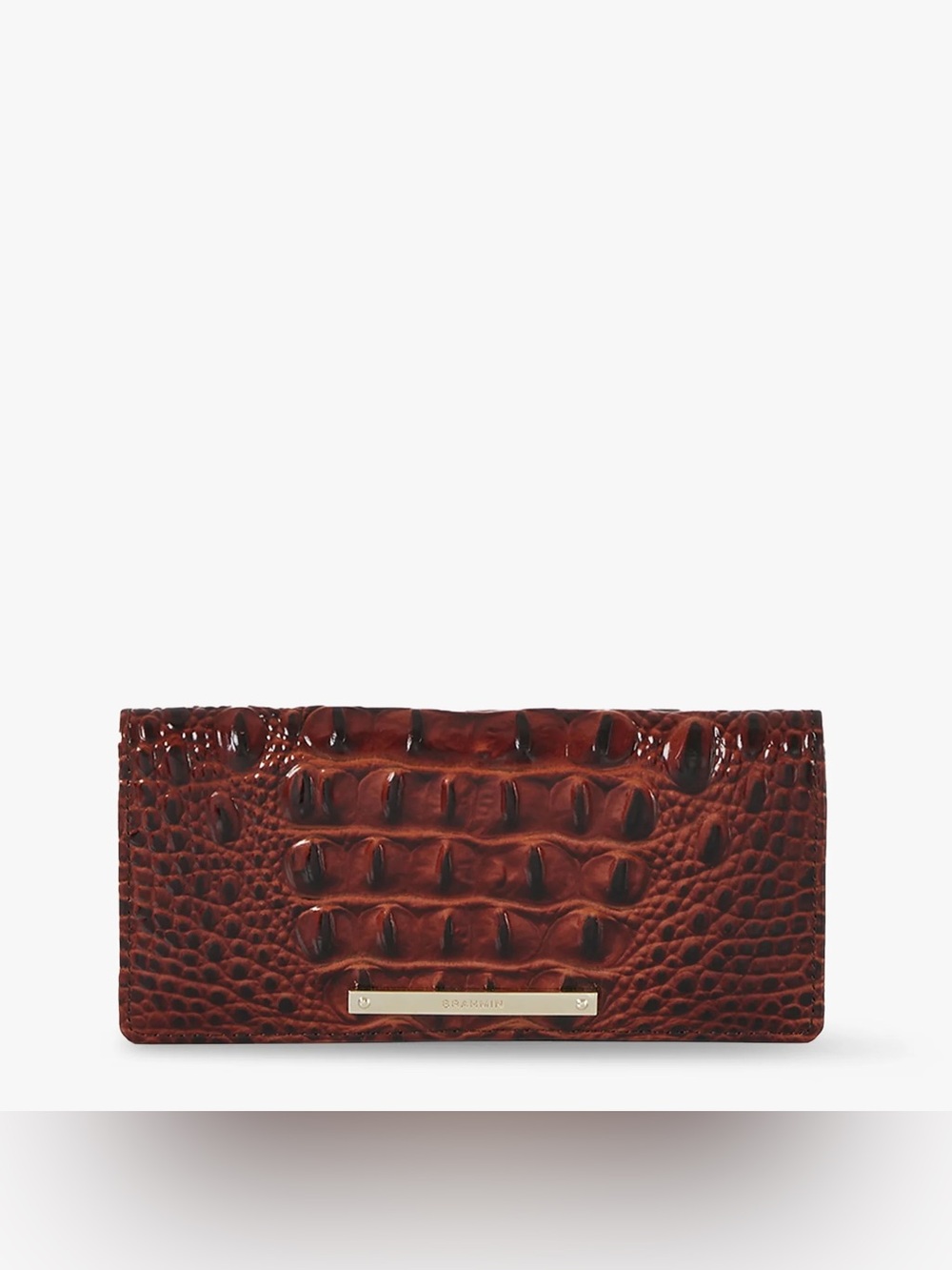 Brahmin Ady Croc-Embossed Wallet in pecan Melbourne with Gold Plaque
